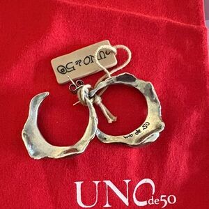 UNO de 50 Textured Silver Hoop Earrings